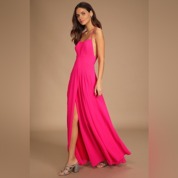 Lulus Dreamy Romance Hot Pink Backless Maxi Dress - Picture 1 of 9